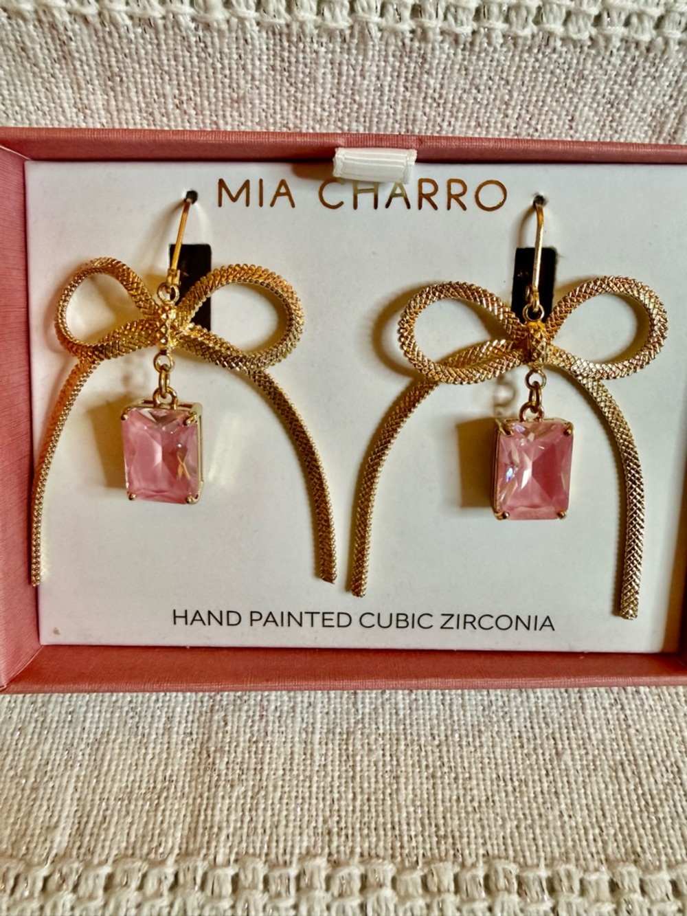 Mia Charro Gold Bow Earrings with Pink Cubic Zirconia